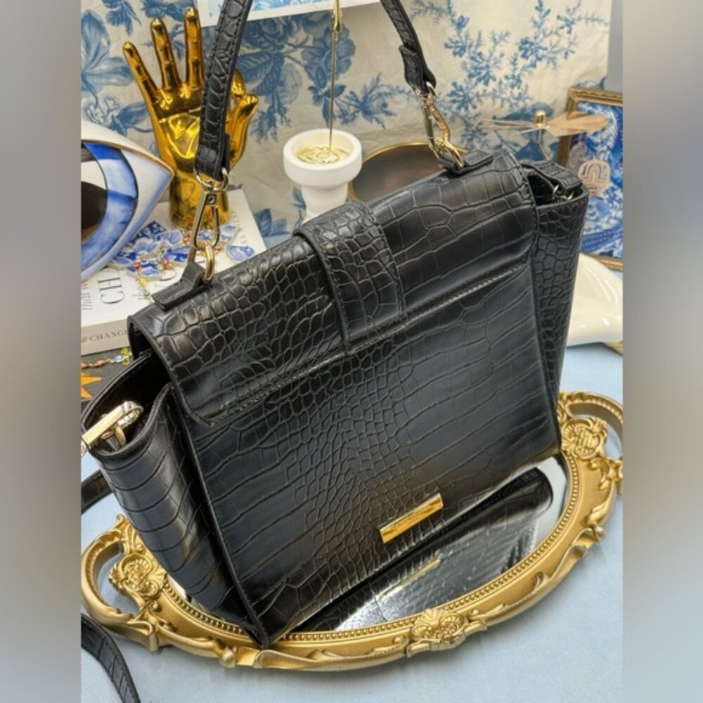 🆕 KURT GEIGER LONDON 🧿 NWOT Brixton Croc-Embossed Top Handle Flap Bag *SAMPLE* - Picture 6 of 16